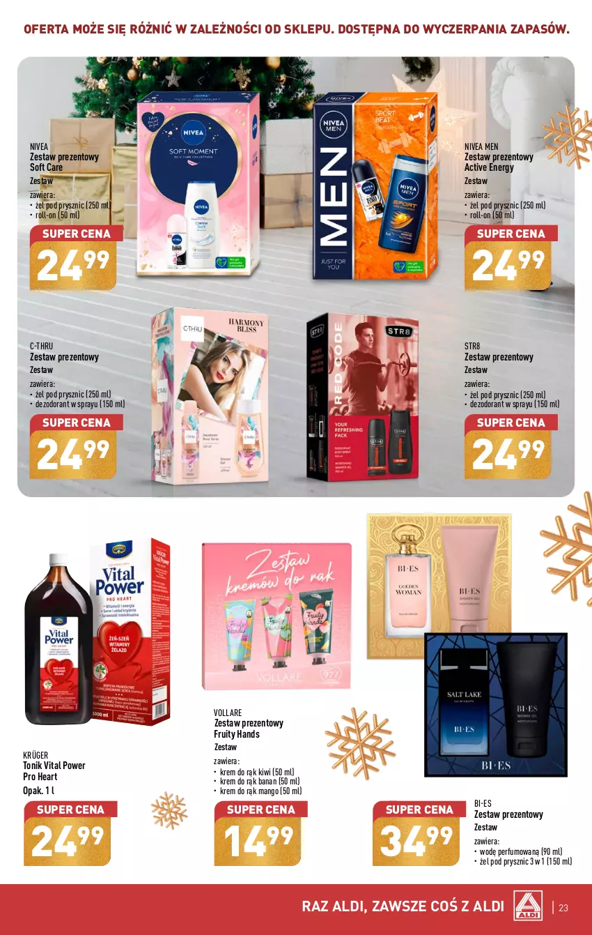 Gazetka promocyjna Aldi - Pełna oferta - ważna 11.12 do 17.12.2023 - strona 23 - produkty: C-Thru, Dezodorant, Kiwi, Krem do rąk, Mango, Nivea, Nivea Men, Perfum, Str8, Tonik, Zestaw prezentowy