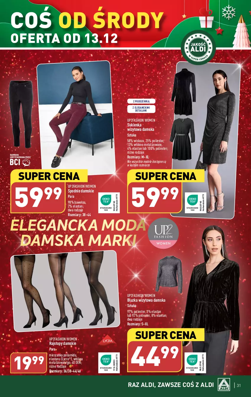 Gazetka promocyjna Aldi - Pełna oferta - ważna 11.12 do 17.12.2023 - strona 31 - produkty: Fa, Moda, Rajstopy, Spodnie, Sukienka, Top, Wełna