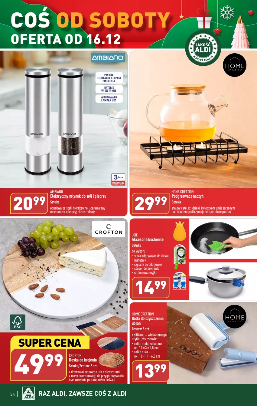 Gazetka promocyjna Aldi - Pełna oferta - ważna 11.12 do 17.12.2023 - strona 34 - produkty: Deska do krojenia, Młynek, Pieprz, Rolki, Ser, Silikonowa myjka, Sitko, Top, Zlew