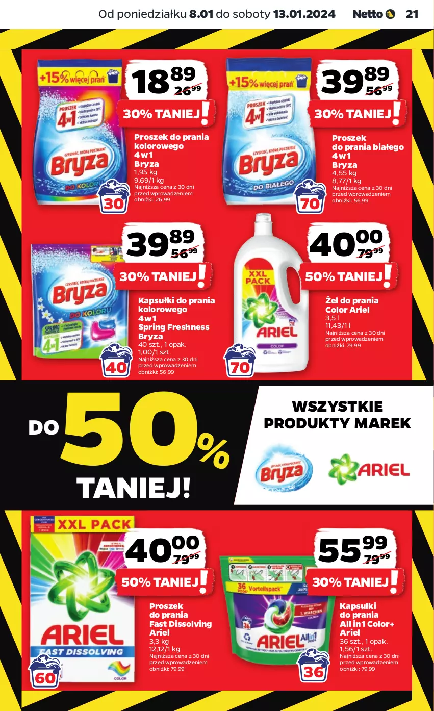 Gazetka promocyjna Netto - Artykuły spożywcze - ważna 08.01 do 13.01.2024 - strona 21 - produkty: Ariel, Bryza, Fa, Kapsułki do prania, Proszek do prania