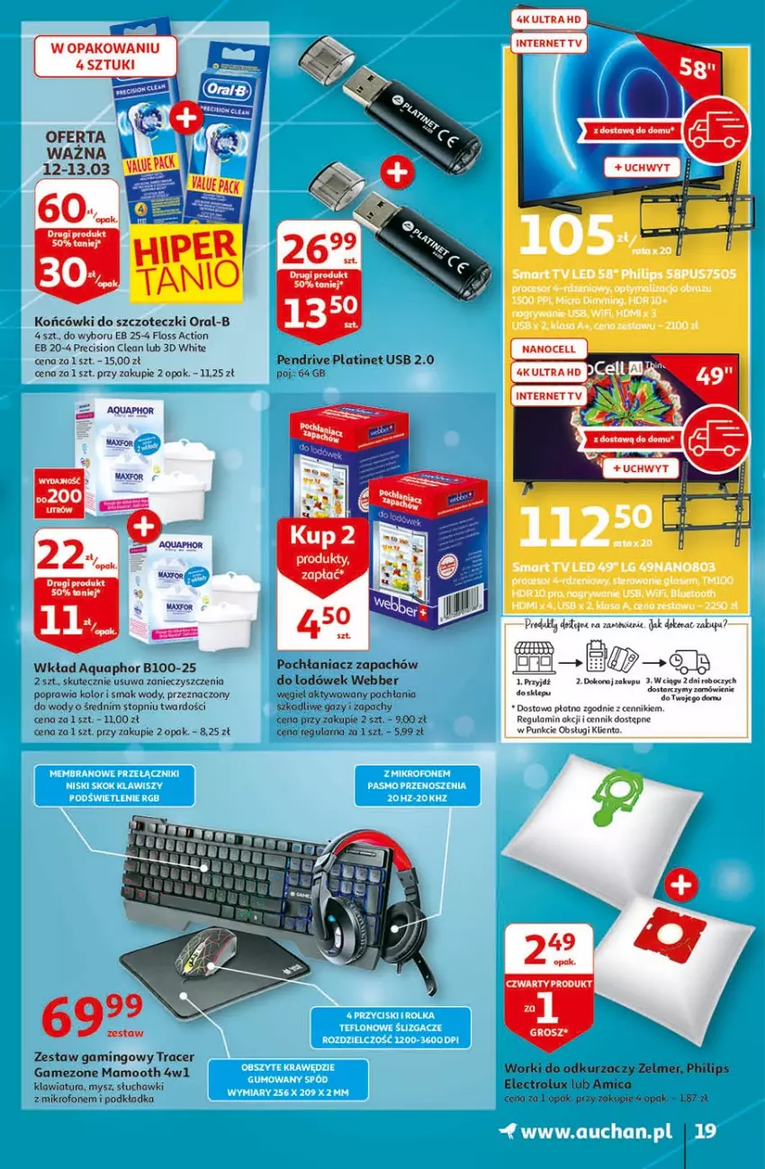 Gazetka promocyjna Auchan - Więcej za mniej Hipermarkety - ważna 11.03 do 17.03.2021 - strona 19 - produkty: Acer, Amica, Aquaphor, Electrolux, Klawiatura, Końcówki do szczoteczk, Mikrofon, Mysz, Odkurzacz, Philips, Podkład, Podkładka, Słuchawki, Top, Zelmer