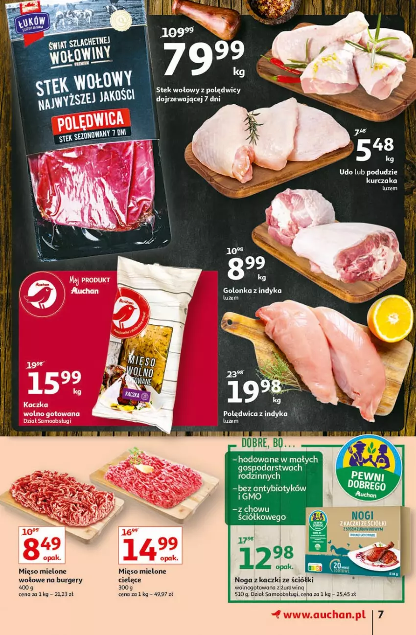 Gazetka promocyjna Auchan - Więcej za mniej Hipermarkety - ważna 11.03 do 17.03.2021 - strona 7 - produkty: Burger, Golonka z indyka, Mięso, Mięso mielone, Noga z kaczki, Polędwica, Por, Stek, Stek wołowy