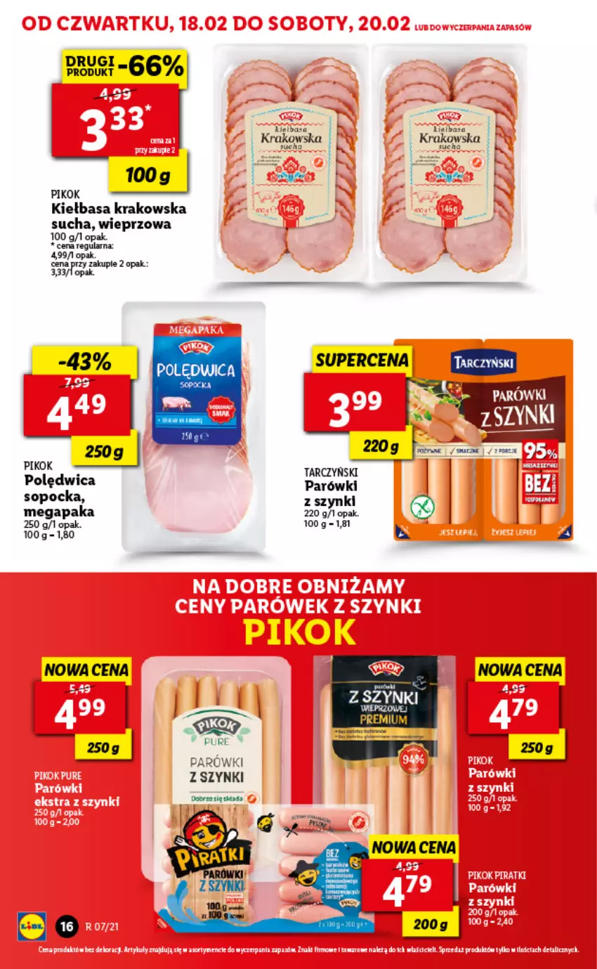 Gazetka promocyjna Lidl - GAZETKA - ważna 18.02 do 20.02.2021 - strona 16 - produkty: Dada, Kiełbasa, Kiełbasa krakowska, PIKOK, Polędwica