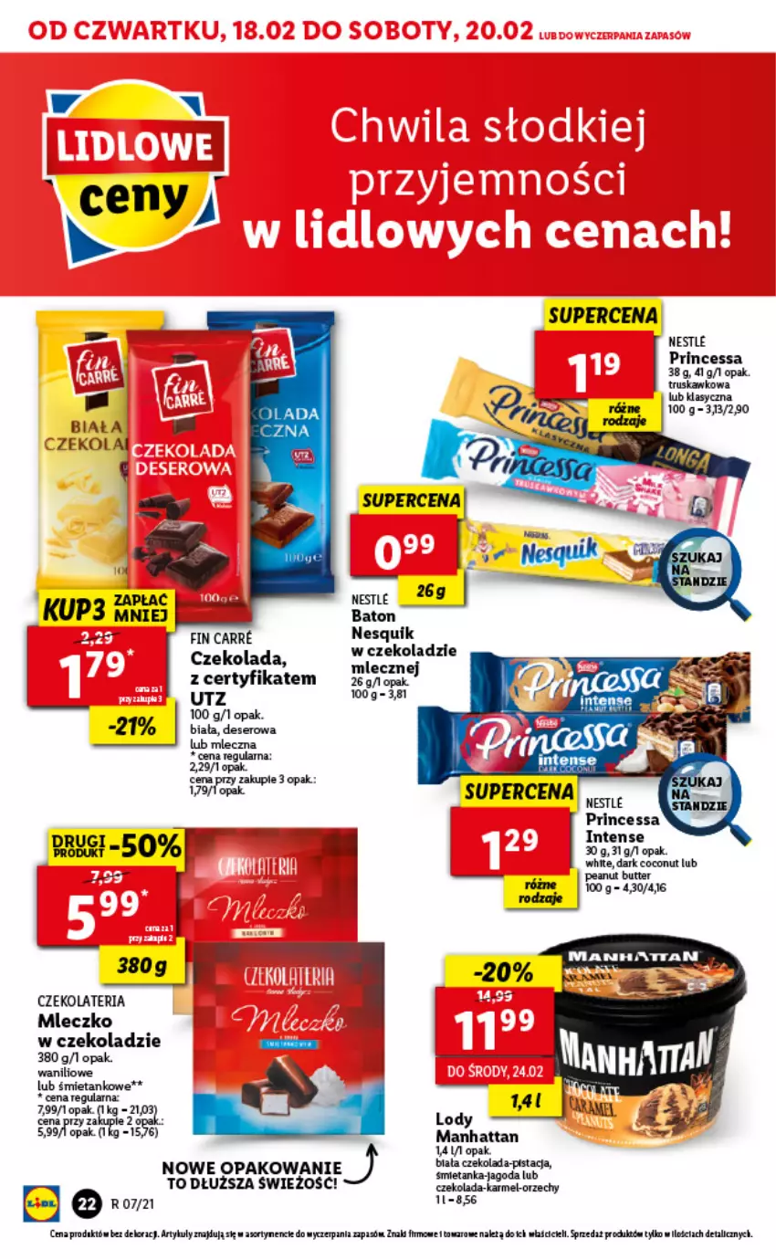 Gazetka promocyjna Lidl - GAZETKA - ważna 18.02 do 20.02.2021 - strona 22 - produkty: Baton, Czekolada, Mleczko, Nesquik, Princessa