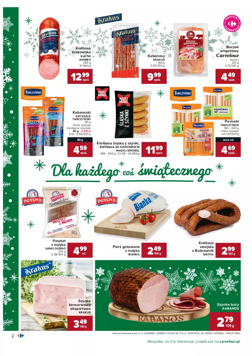 Gazetka promocyjna Carrefour - Gazetka Carrefour - ważna 07.12 do 12.12.2021 - strona 2 - produkty: Bianka, BIC, Boczek, Boczek wieprzowy, Gry, Kabanos, Kiełbasa, Kiełbasa krakowska, Kiełbasa śląska, Krakus, Madej Wróbel, Parówki, Pasztet, Pasztet z indyka, Por, Ser, Sport, Szynka, Szynka konserwowa, Tarczyński