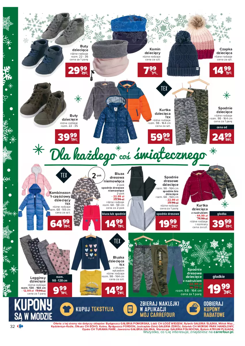 Gazetka promocyjna Carrefour - Gazetka Carrefour - ważna 07.12 do 12.12.2021 - strona 32 - produkty: Bluza, Bluza dresowa, Buty, Czapka, Dres, Dzieci, Gin, Kombinezon, Kurtka, Kurtka dziecięca, Legginsy, Spodnie, Spodnie dresowe