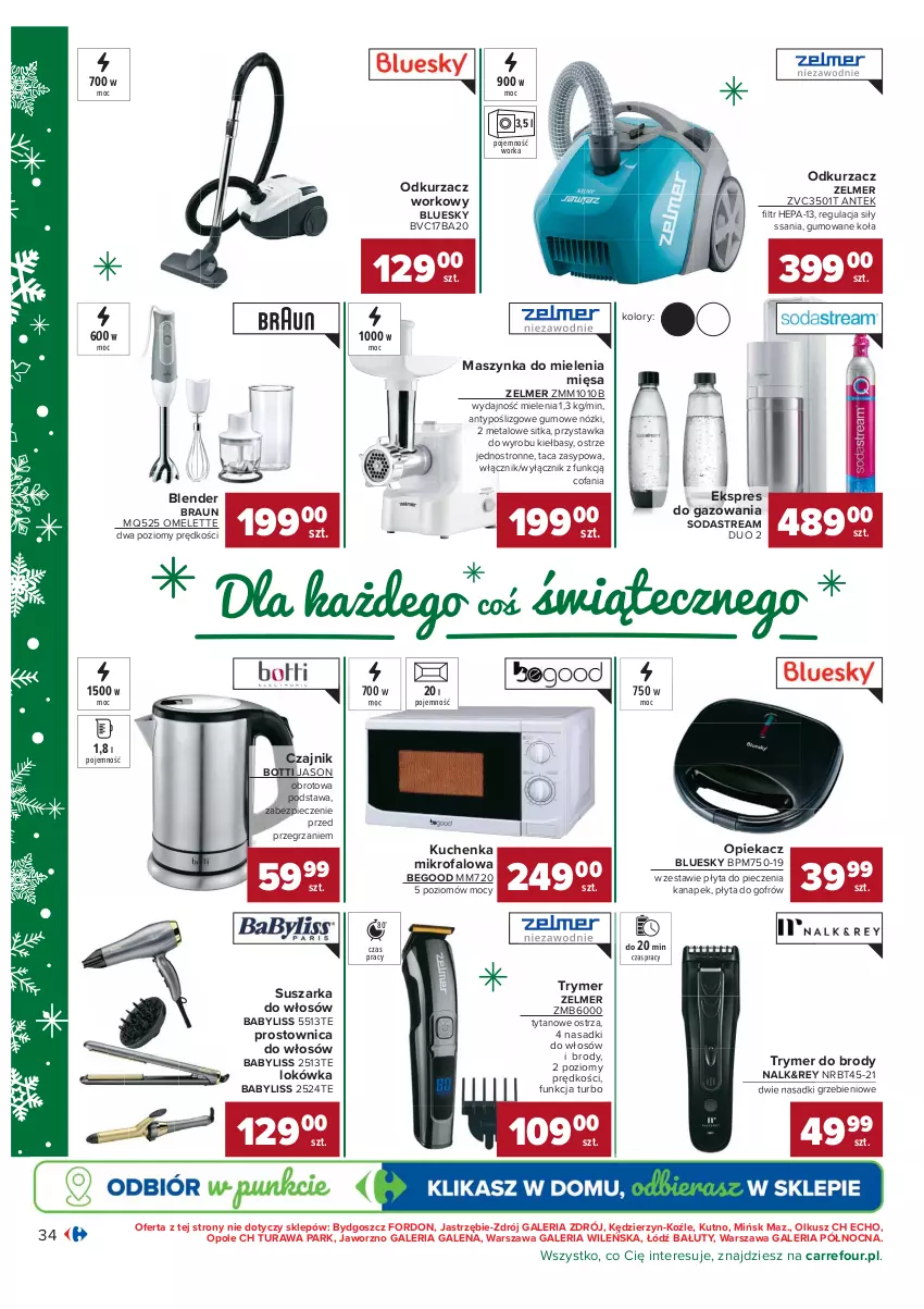 Gazetka promocyjna Carrefour - Gazetka Carrefour - ważna 07.12 do 12.12.2021 - strona 34 - produkty: Babyliss, Blender, Braun, Czajnik, Fa, Kuchenka mikrofalowa, Lokówka, Maszynka, Maszynka do mielenia, Odkurzacz, Orka, Piec, Płyta, Prostownica do włosów, Suszarka, Szynka, Taca, Tytan, Zelmer