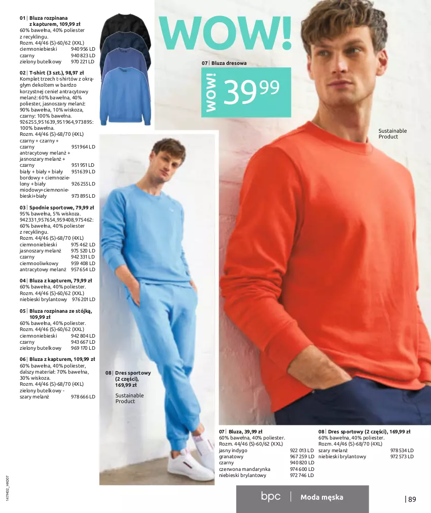 Gazetka promocyjna Bonprix - Dżinsowy przewodnik - ważna 08.02 do 08.08.2023 - strona 91 - produkty: Bluza, Bluza dresowa, Bluza z kapturem, Dres, Gra, Granat, Por, Spodnie, Spodnie sportowe, Sport, T-shirt, Wełna