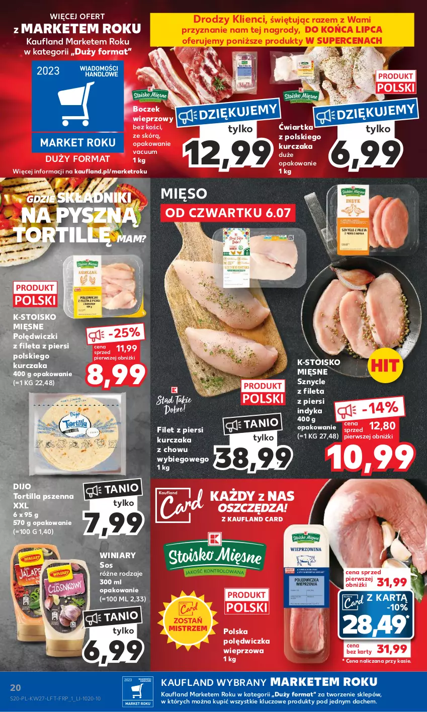 Gazetka promocyjna Kaufland - Gazetka tygodnia - ważna 06.07 do 12.07.2023 - strona 20 - produkty: Boczek, Boczek wieprzowy, Filet z piersi kurczaka, Kurczak, Mięso, Polędwiczka wieprzowa, Sos, Tortilla, Winiary