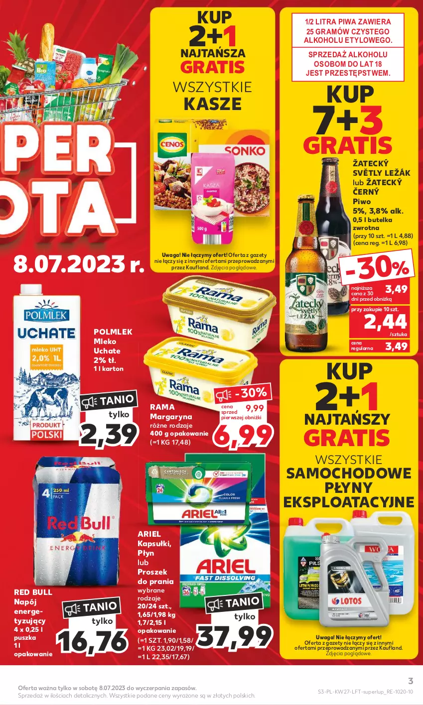 Gazetka promocyjna Kaufland - Gazetka tygodnia - ważna 06.07 do 12.07.2023 - strona 3 - produkty: Ariel, Gra, Margaryna, Mleko, Napój, Piwa, Piwo, POLMLEK, Proszek do prania, Rama, Red Bull, Waga