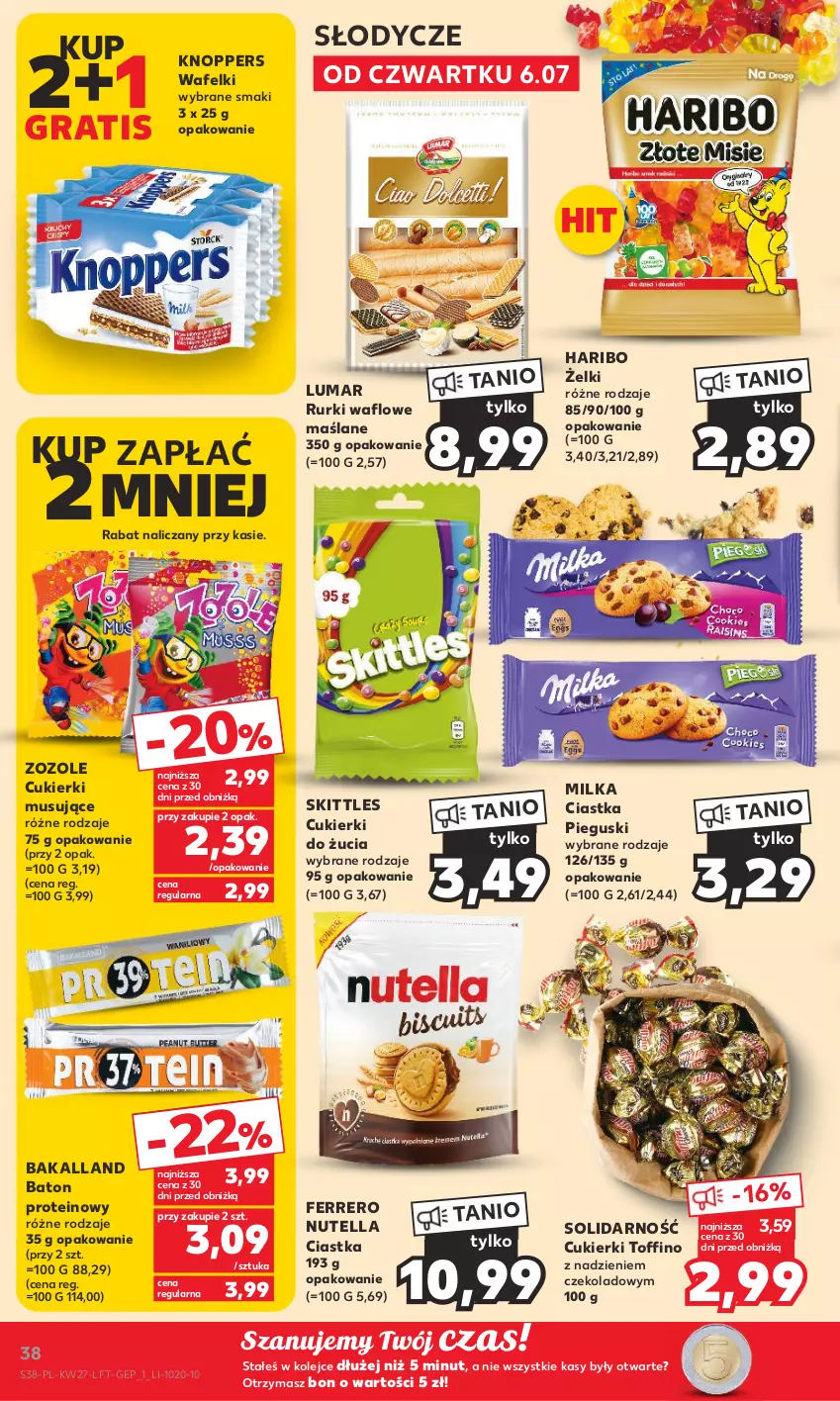 Gazetka promocyjna Kaufland - Gazetka tygodnia - ważna 06.07 do 12.07.2023 - strona 38 - produkty: Bakalland, Baton, Ciastka, Cukier, Cukierki, Ferrero, Gra, Haribo, Knoppers, Milka, Mus, Nutella, Olej, Rurki, Toffino