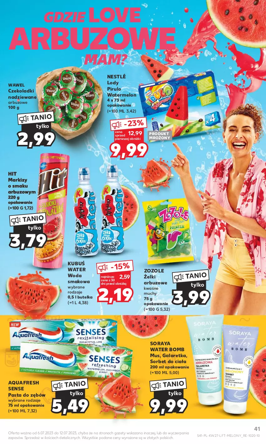 Gazetka promocyjna Kaufland - Gazetka tygodnia - ważna 06.07 do 12.07.2023 - strona 41 - produkty: Aquafresh, Arbuz, Gala, Galaretka, Kubuś, Lody, Melon, Mus, Nestlé, Pasta do zębów, Wawel, Woda