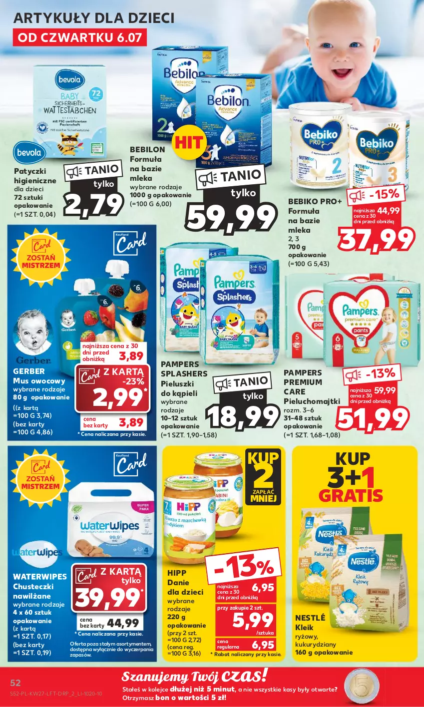 Gazetka promocyjna Kaufland - Gazetka tygodnia - ważna 06.07 do 12.07.2023 - strona 52 - produkty: Bebiko, BEBILON, Chusteczki, Danie dla dzieci, Dzieci, Gerber, Gra, HiPP, Majtki, Mus, Nestlé, Olej, Pampers, Pieluchomajtki, Ryż