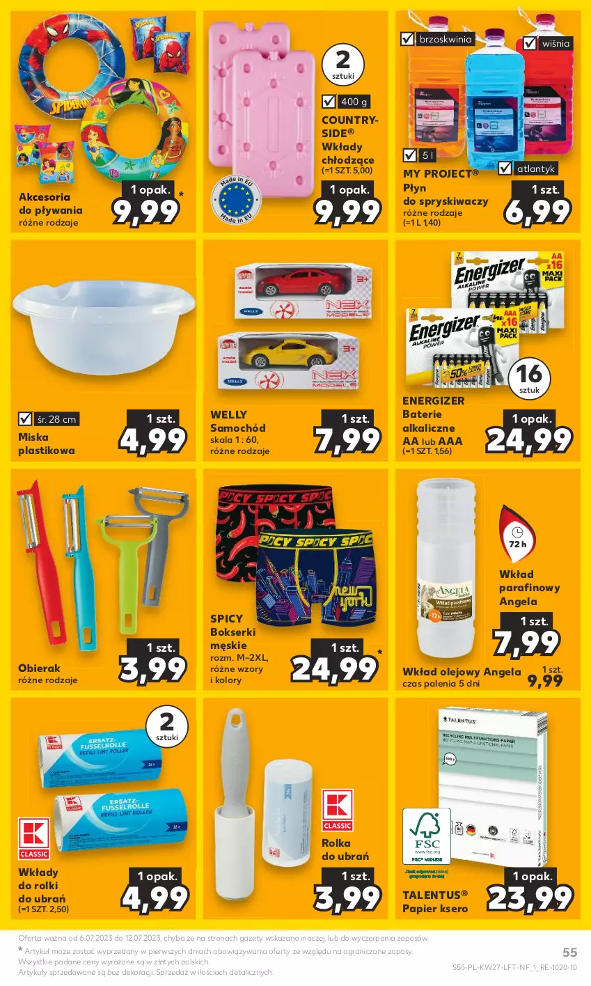 Gazetka promocyjna Kaufland - Gazetka tygodnia - ważna 06.07 do 12.07.2023 - strona 55 - produkty: Baterie alkaliczne, Bokserki, Energizer, Gra, Miska, Olej, Papier, Płyn do spryskiwaczy, Rolki, Samochód, Ser, Wkład olejowy