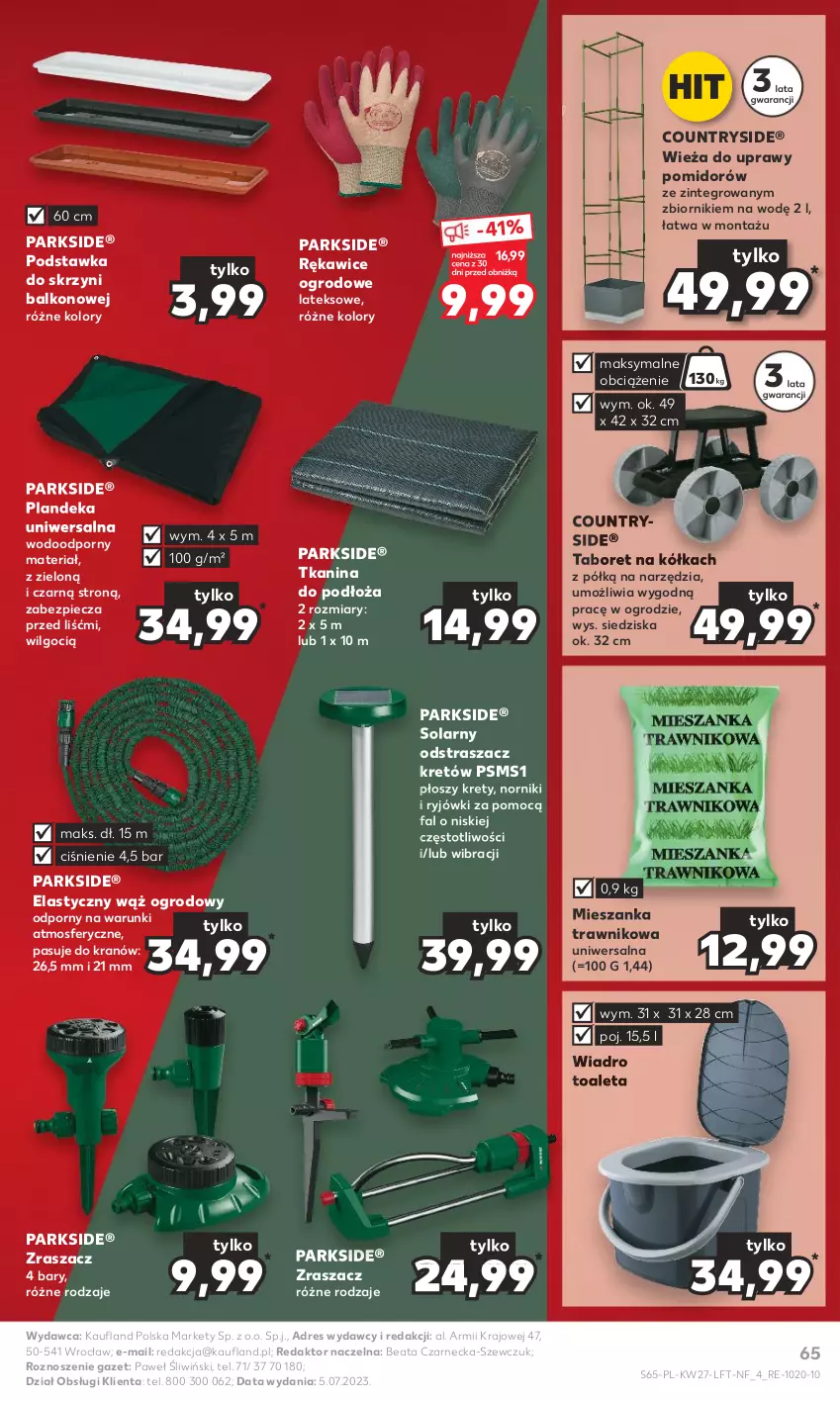 Gazetka promocyjna Kaufland - Gazetka tygodnia - ważna 06.07 do 12.07.2023 - strona 65 - produkty: Dres, Fa, Kret, LG, Parkside, Piec, Por, Rękawice, Taboret, Wiadro