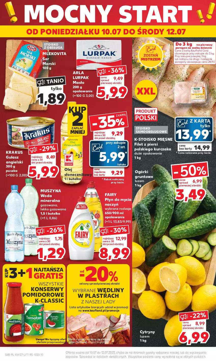 Gazetka promocyjna Kaufland - Gazetka tygodnia - ważna 06.07 do 12.07.2023 - strona 68 - produkty: Cytryny, Do mycia naczyń, Fa, Fairy, Gra, Grunt, Krakus, Kurczak, Lurpak, Masło, Mleko, Mlekovita, Mus, Olej, Olej słonecznikowy, Płyn do mycia, Płyn do mycia naczyń, Ser, Szyna, Waga, Woda, Woda mineralna