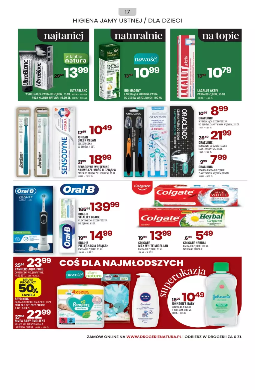 Gazetka promocyjna Drogerie Natura - Gazetka Drogerie Natura - ważna 01.10 do 31.10.2022 - strona 17 - produkty: Baby O, Clin, Colgate, Dzieci, Elektryczna szczoteczka, Fa, Gin, Higiena jamy ustnej, Johnson's, Johnson's Baby, Lack, LG, Oliwka dla dzieci, Pasta do zębów, Sensodyne, Ser, Szczoteczka, Top