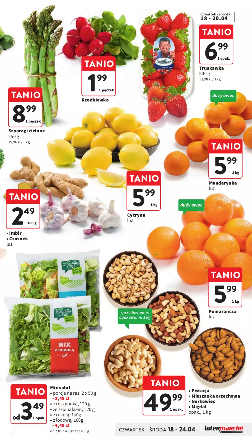 Gazetka promocyjna Intermarche - Gazetka Intermarche - ważna 18.04 do 24.04.2024 - strona 13 - produkty: Czosnek, Imbir, Mieszanka orzechowa, Por, Rzodkiewka, Sałat, Szpinak