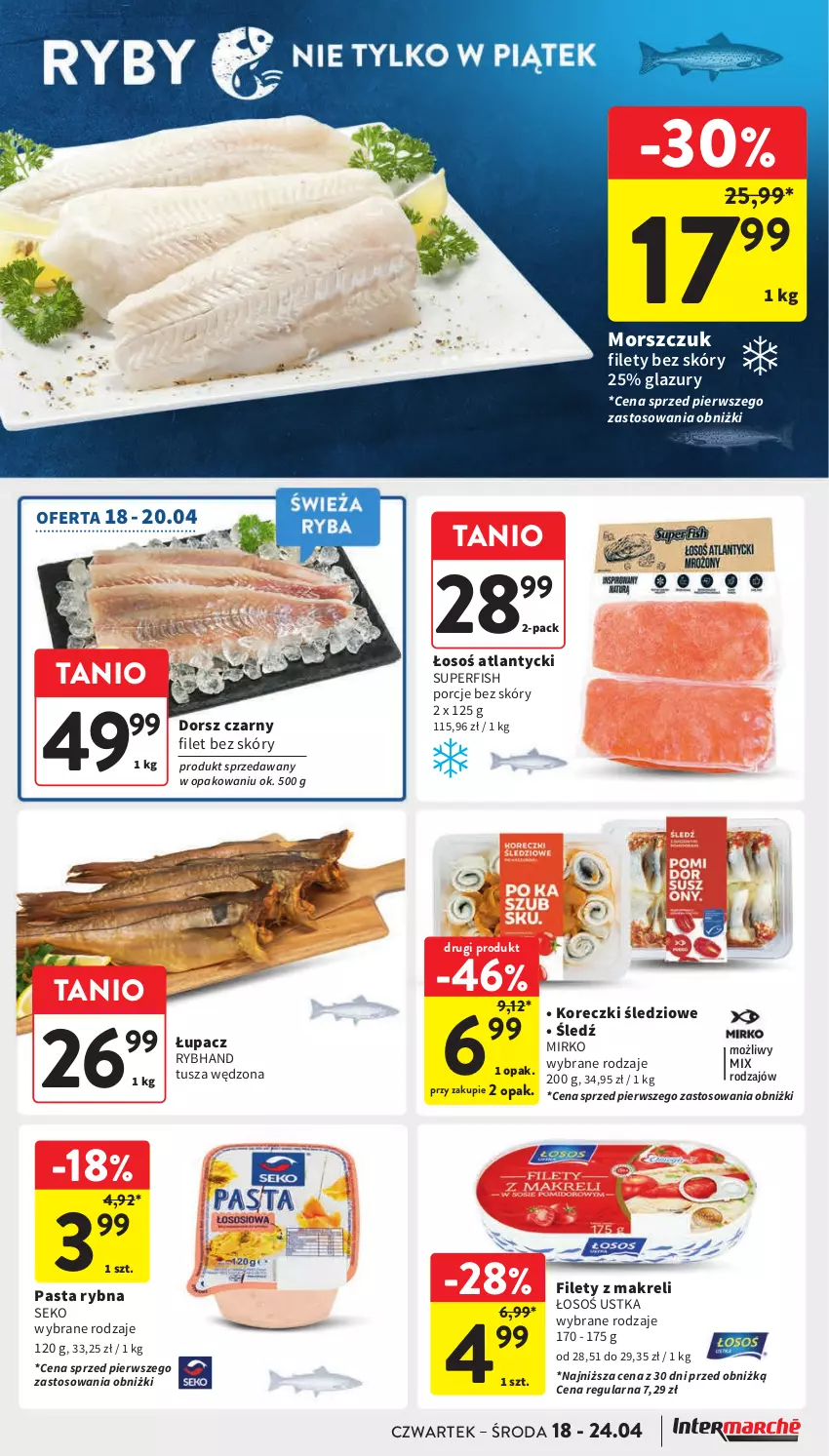 Gazetka promocyjna Intermarche - Gazetka Intermarche - ważna 18.04 do 24.04.2024 - strona 19 - produkty: Dorsz, Koreczki śledziowe, Lazur, Por, SEKO, Tusz