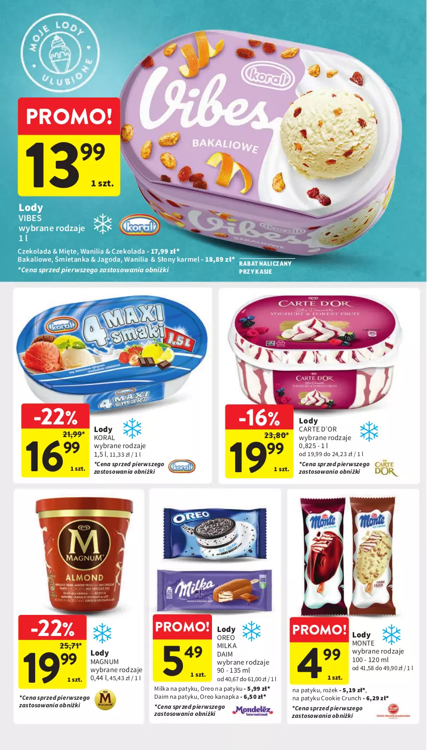 Gazetka promocyjna Intermarche - Gazetka Intermarche - ważna 18.04 do 24.04.2024 - strona 24 - produkty: Czekolada, Lody, Milka, Monte, Oreo