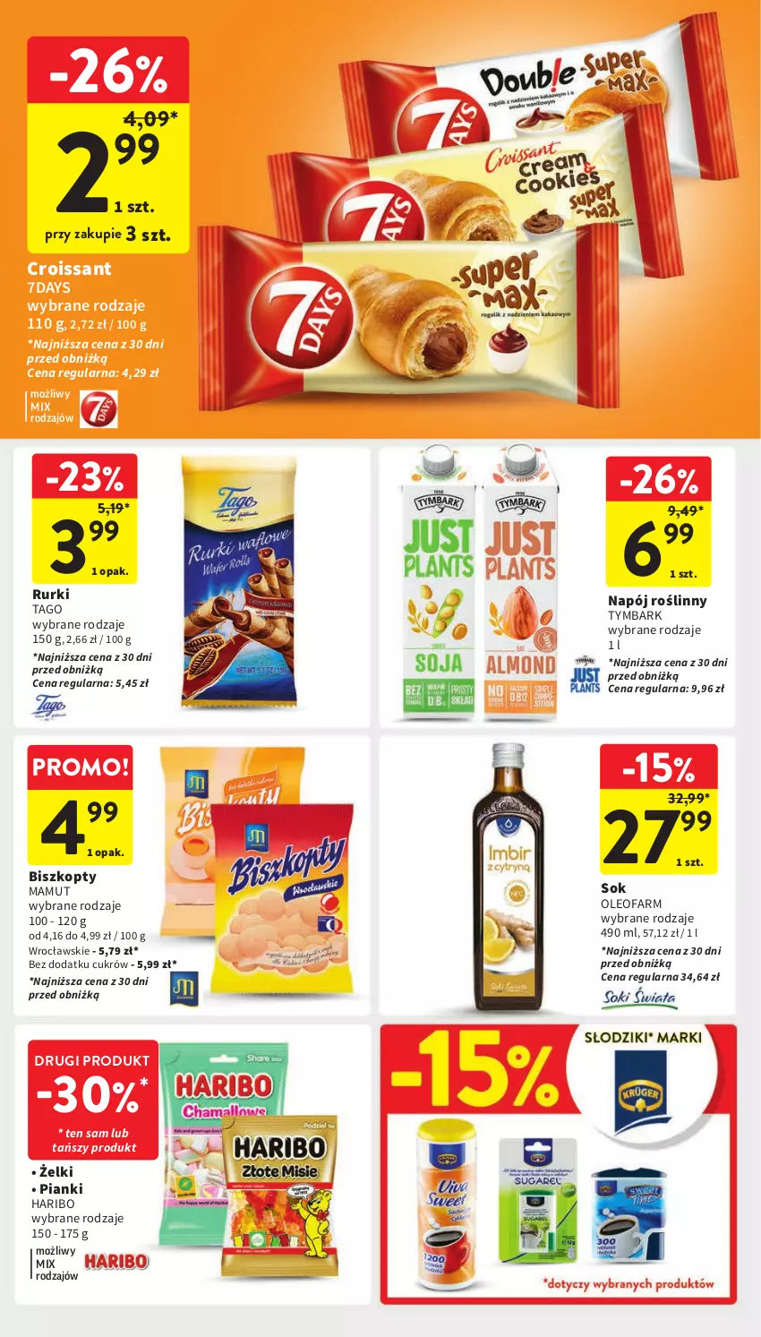 Gazetka promocyjna Intermarche - Gazetka Intermarche - ważna 18.04 do 24.04.2024 - strona 27 - produkty: Biszkopty, Croissant, Fa, Haribo, Napój, Napój roślinny, Oleo, Oleofarm, Rurki, Sok, Tago, Tymbark