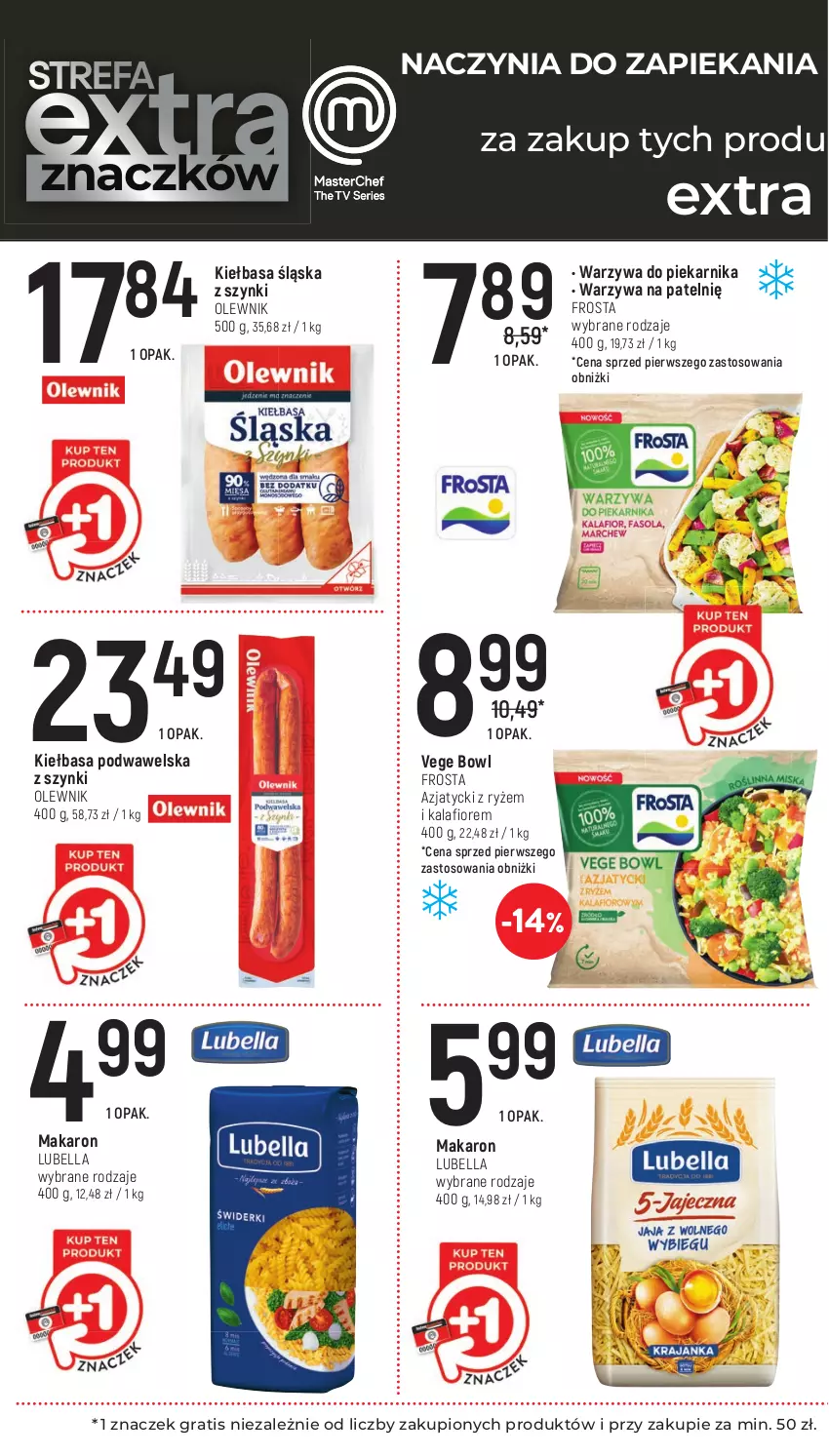 Gazetka promocyjna Intermarche - Gazetka Intermarche - ważna 18.04 do 24.04.2024 - strona 8 - produkty: Bell, Bella, Frosta, Gra, Kalafior, Kiełbasa, Kiełbasa podwawelska, Kiełbasa śląska, Lubella, Makaron, Olewnik, Piekarnik, Ryż, Warzywa, Wawel