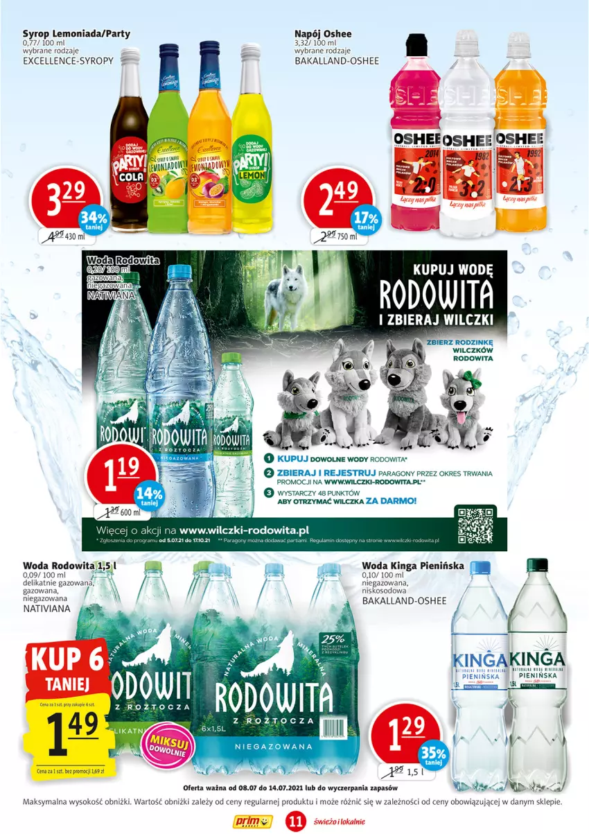 Gazetka promocyjna Prim Market - Gazetka - ważna 08.07 do 14.07.2021 - strona 11 - produkty: Bakalland, Gra, Lemoniada, Napój, Oshee, Sok, Syrop, Syropy, Woda