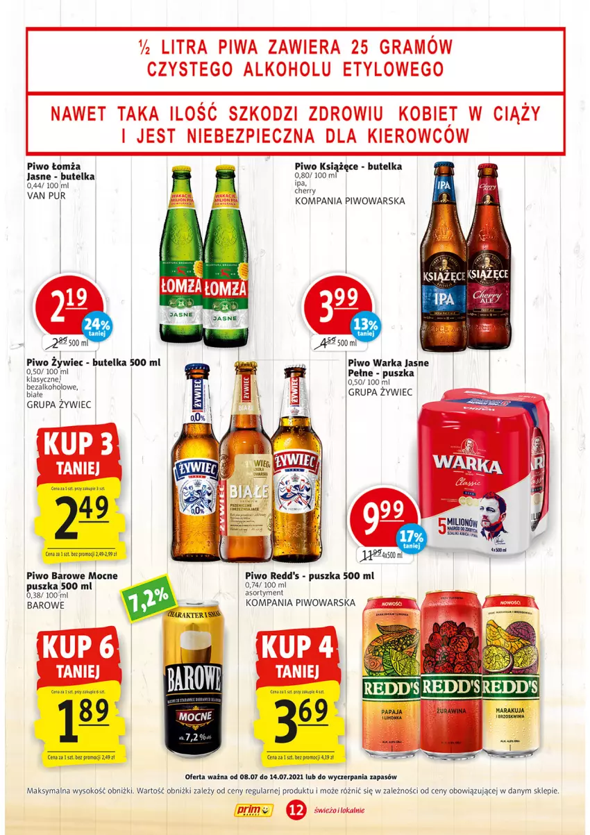 Gazetka promocyjna Prim Market - Gazetka - ważna 08.07 do 14.07.2021 - strona 12 - produkty: Gra, Książęce, Piec, Piwa, Piwo, Pur, Redd's, Sok, Warka