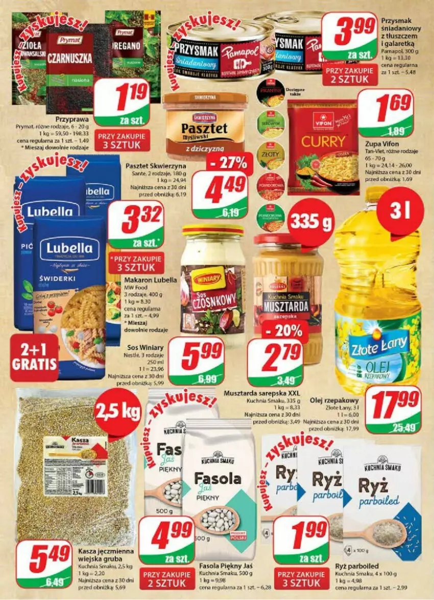 Gazetka promocyjna Dino - ważna 08.11 do 14.11.2023 - strona 23 - produkty: Bell, Bella, Danio, Fa, Fasola, Gala, Kasza, Kasza jęczmienna, Kuchnia, Lubella, Makaron, Mus, Musztarda, Olej, Olej rzepakowy, Pasztet, Prymat, Ryż, Ryż parboiled, Sante, Sos, Winiary