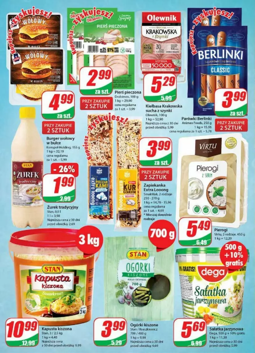 Gazetka promocyjna Dino - ważna 08.11 do 14.11.2023 - strona 8 - produkty: Berlinki, Burger, Dega, Drobimex, Gra, Kiełbasa, Kiełbasa krakowska, Olewnik, Parówki, Piec, Pierogi, Sałat, Sałatka, Zapiekanka