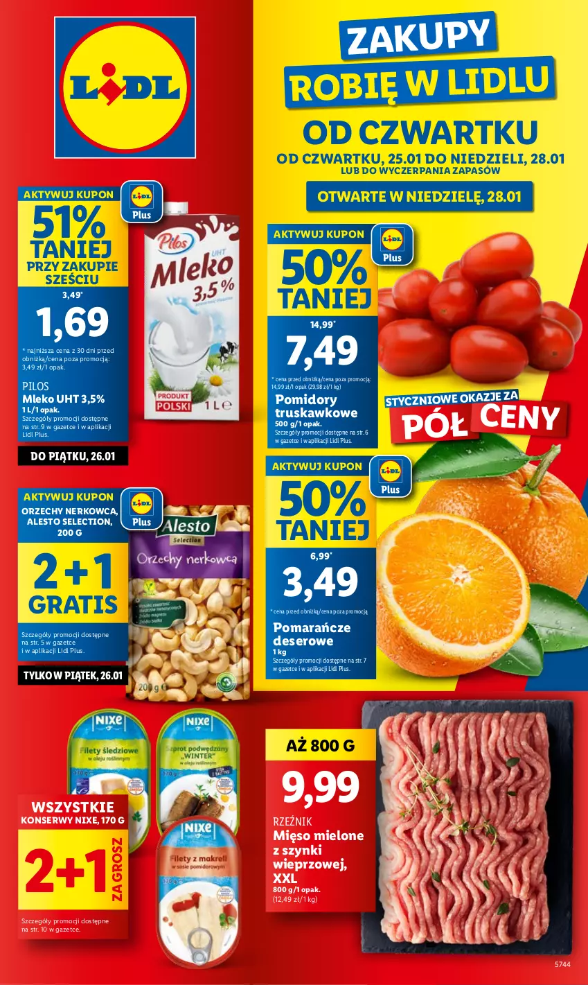 Gazetka promocyjna Lidl - GAZETKA - ważna 25.01 do 28.01.2024 - strona 1 - produkty: Deser, Gra, Mięso, Mięso mielone, Mięso mielone z szynki, Mleko, Pilos, Pomarańcze, Pomidory, Ser