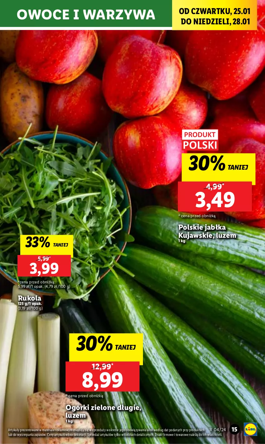 Gazetka promocyjna Lidl - GAZETKA - ważna 25.01 do 28.01.2024 - strona 15 - produkty: Jabłka, Kujawski, Owoce, Rukola, Warzywa