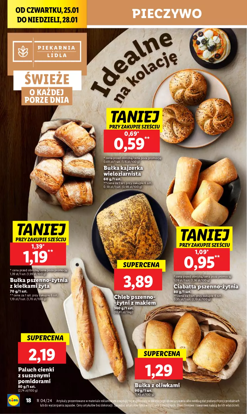 Gazetka promocyjna Lidl - GAZETKA - ważna 25.01 do 28.01.2024 - strona 18 - produkty: Bułka, Chleb, Ciabatta, Kajzerka, Piec, Pieczywo, Por