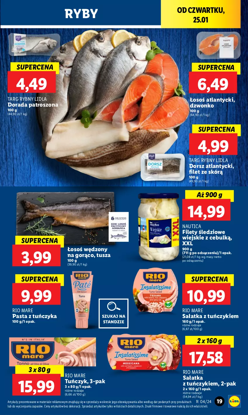 Gazetka promocyjna Lidl - GAZETKA - ważna 25.01 do 28.01.2024 - strona 19 - produkty: Dorsz, Rio Mare, Sałat, Sałatka, Tuńczyk, Tusz