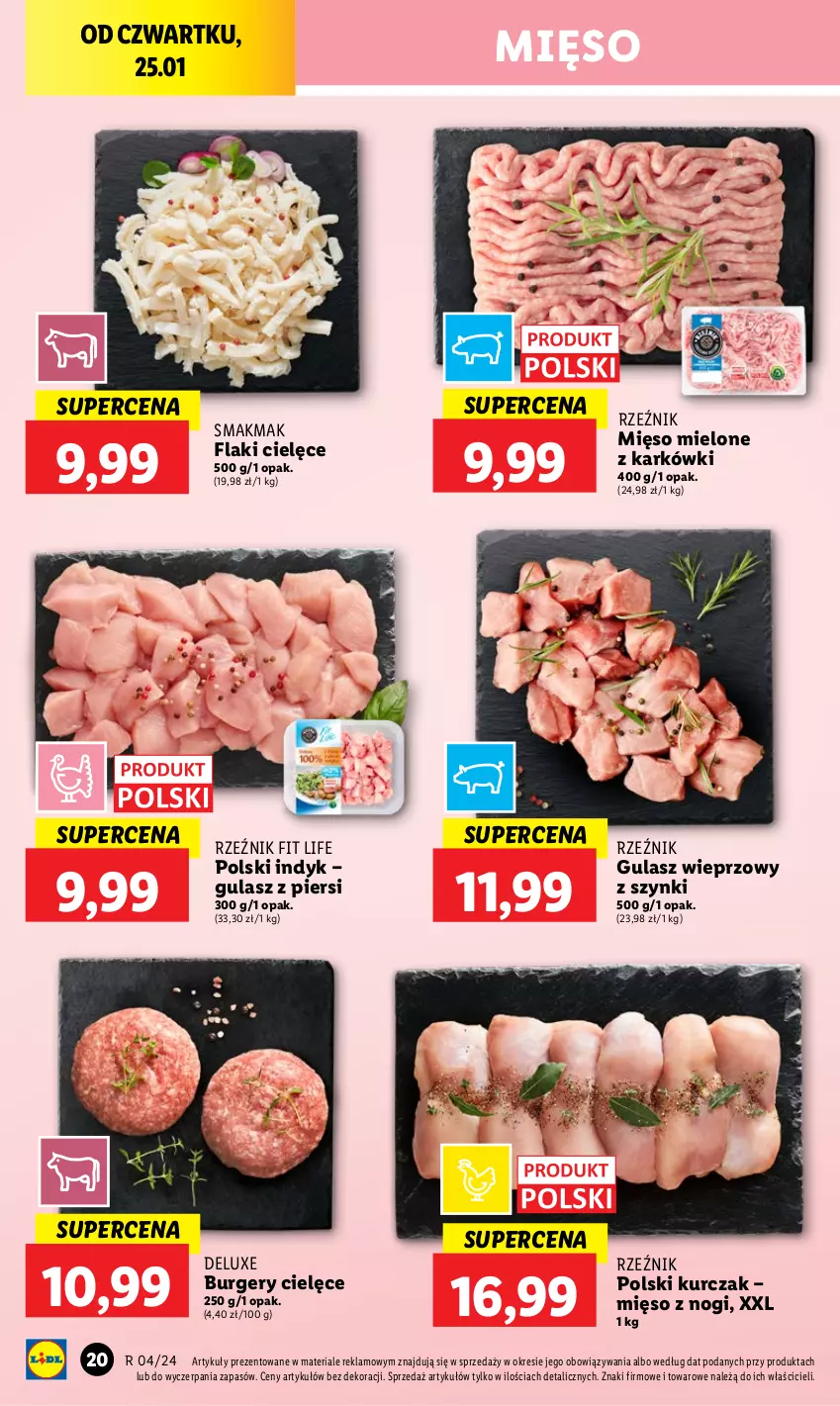 Gazetka promocyjna Lidl - GAZETKA - ważna 25.01 do 28.01.2024 - strona 20 - produkty: Burger, Flaki, Kurczak, Mięso, Mięso mielone