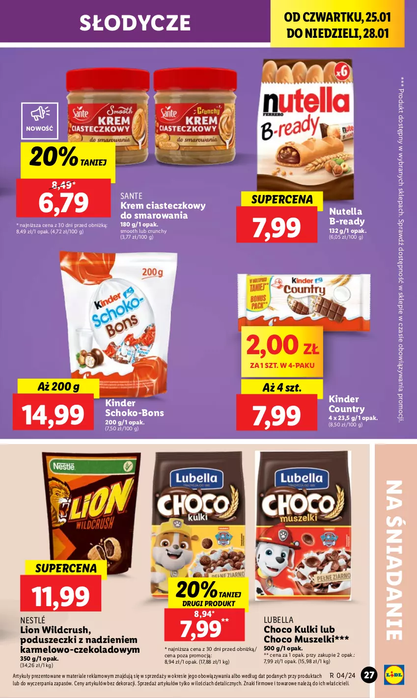 Gazetka promocyjna Lidl - GAZETKA - ważna 25.01 do 28.01.2024 - strona 27 - produkty: Bell, Bella, Kinder, Lion, Lubella, Mus, Nestlé, Nutella, Sante