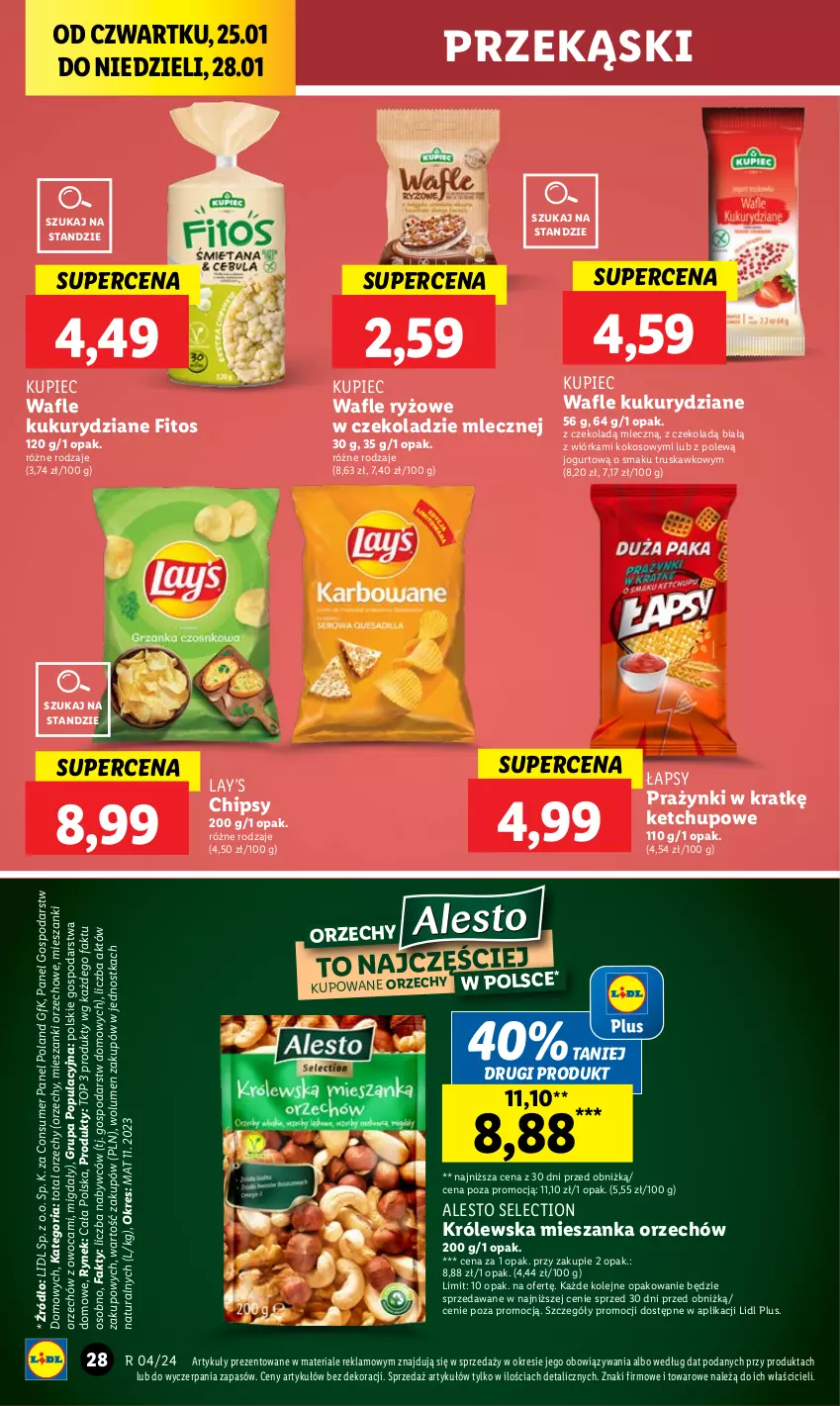 Gazetka promocyjna Lidl - GAZETKA - ważna 25.01 do 28.01.2024 - strona 28 - produkty: Chipsy, Fa, Jogurt, Ketchup, Kokos, Kupiec, Lay’s, Migdały, Olej, Piec, Ryż, Top, Wafle