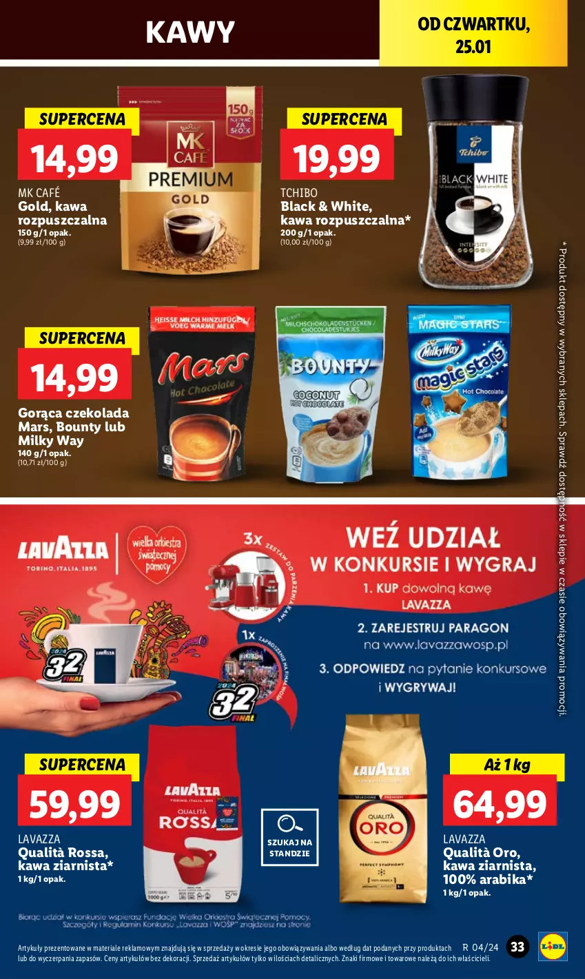 Gazetka promocyjna Lidl - GAZETKA - ważna 25.01 do 28.01.2024 - strona 33 - produkty: Bounty, Czekolada, Kawa, Kawa rozpuszczalna, Kawa ziarnista, Lack, Lavazza, Mars, Milky Way, Tchibo