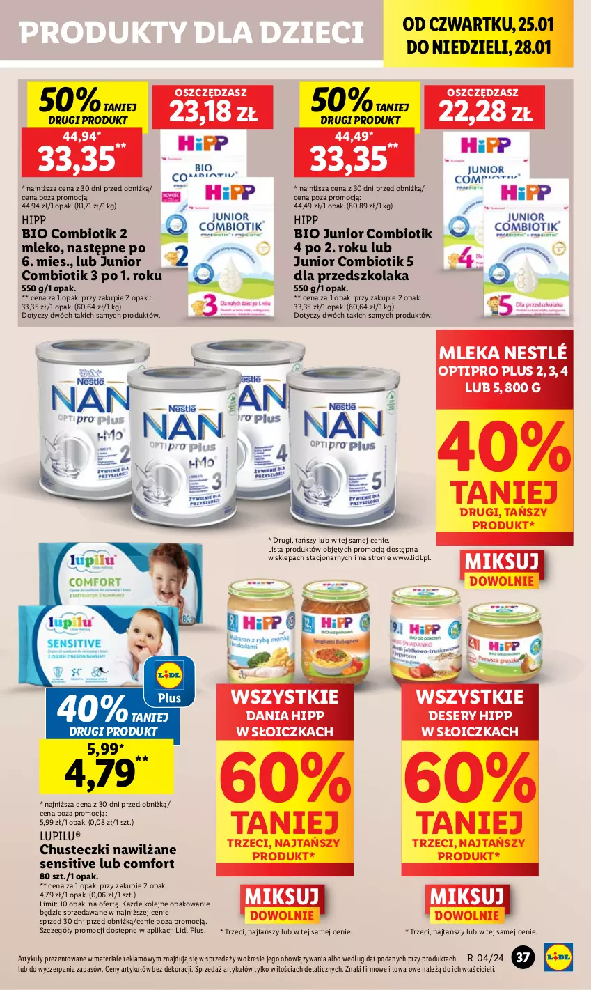 Gazetka promocyjna Lidl - GAZETKA - ważna 25.01 do 28.01.2024 - strona 41 - produkty: Chusteczki, Deser, Dzieci, HiPP, Hipp Bio, Mleko, Nestlé, Olej, Ser