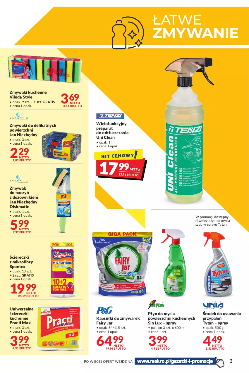 Gazetka promocyjna Makro - [Oferta Specjalna] Czysty dom - ważna 31.05 do 13.06.2022 - strona 3 - produkty: Dozownik, Fa, Fairy, Gra, Jan Niezbędny, Płyn do mycia, Tytan, Vileda, Zmywaki kuchenne