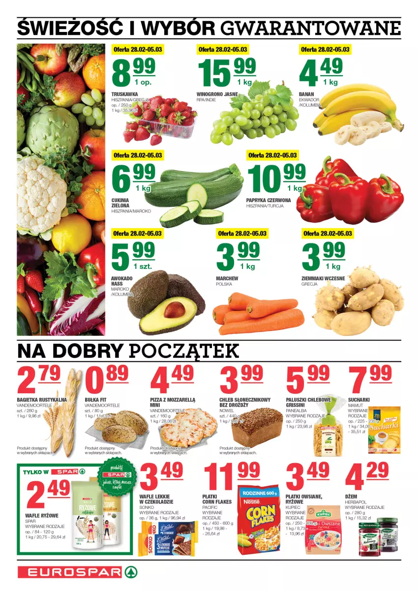 Gazetka promocyjna Spar - EuroSpar - ważna 25.02 do 06.03.2024 - strona 2 - produkty: Bagietka, Bułka, Chleb, Cif, Corn flakes, Dżem, Grissini, Herbapol, Kupiec, Papryka, Papryka czerwona, Piec, Pizza, Płatki owsiane, Rust, Ryż, Sonko, Wafle, Wino, Ziemniaki