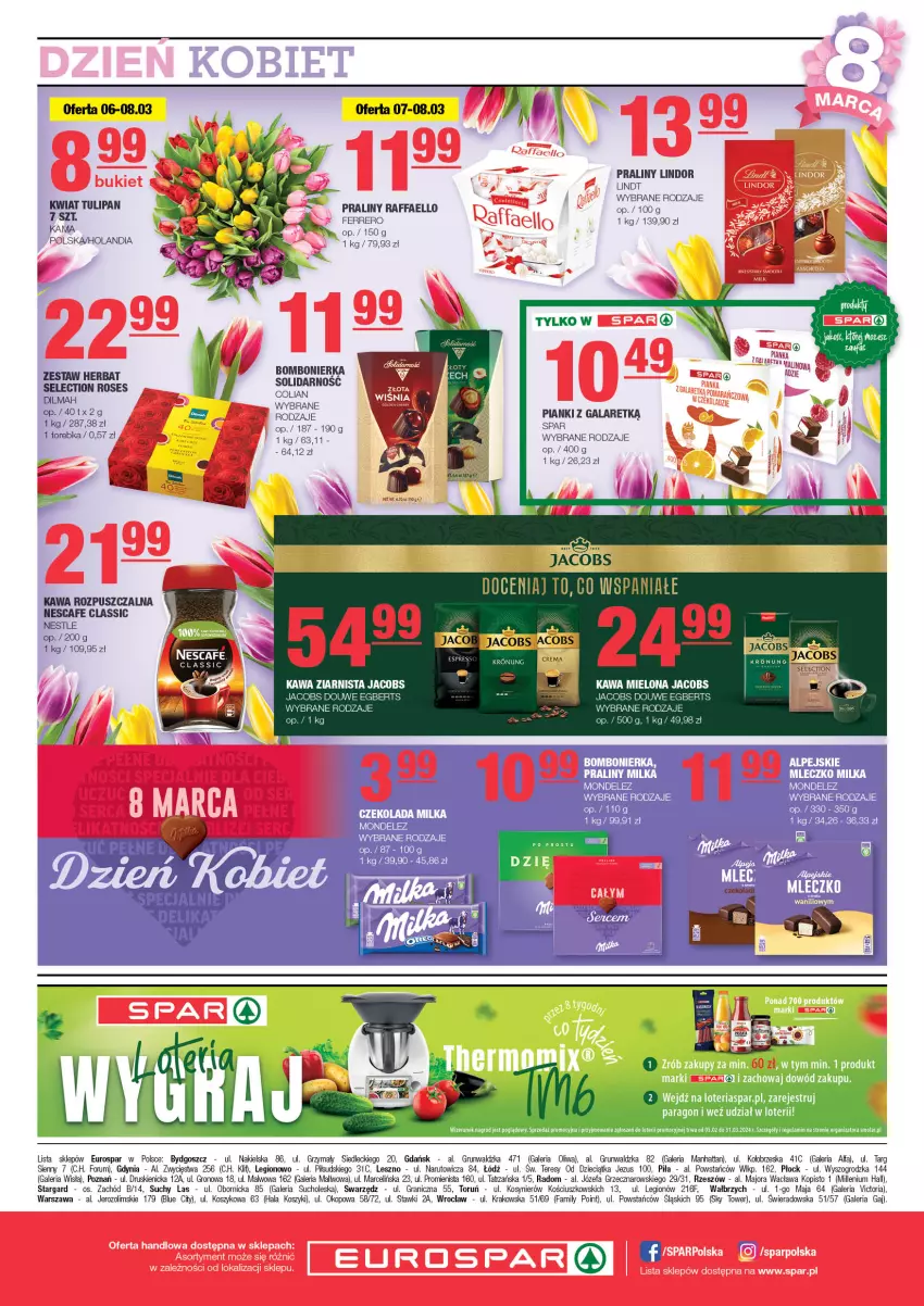 Gazetka promocyjna Spar - EuroSpar - ważna 25.02 do 06.03.2024 - strona 8 - produkty: Dilmah, Dzieci, Fa, Ferrero, Gra, Jacobs, Kawa, Kawa mielona, Kawa rozpuszczalna, Kawa ziarnista, Kosz, Lindor, Lindt, Milka, Mleczko, Mola, Praliny, Raffaello, Rum, Torebka, Tulipan