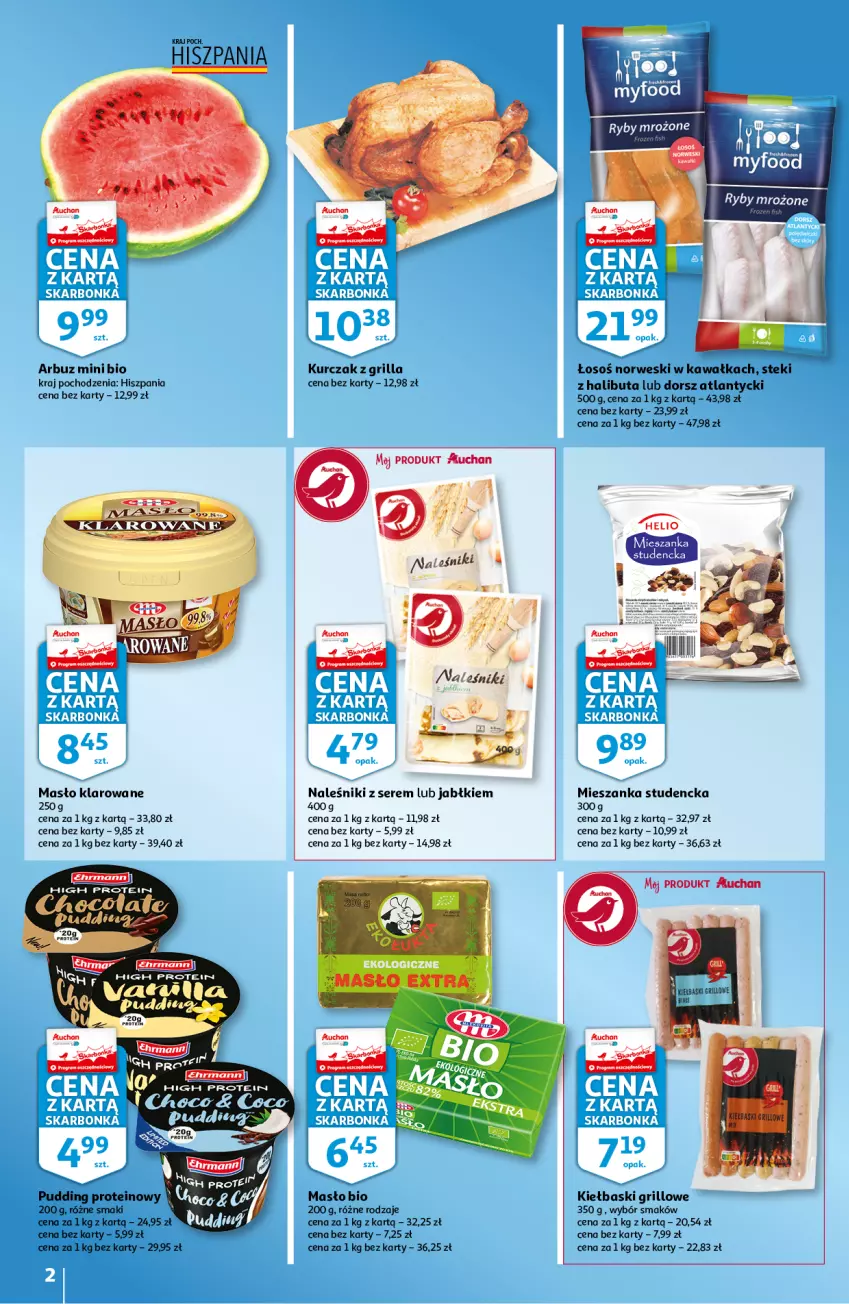 Gazetka promocyjna Auchan - Skarbonka #26 - ważna 01.07 do 07.07.2021 - strona 2 - produkty: Arbuz, Dorsz, Grill, Halibut, Kawa, Kurczak, Masło, Masło klarowane, Mieszanka studencka, Naleśniki, Pudding, Ser, Stek