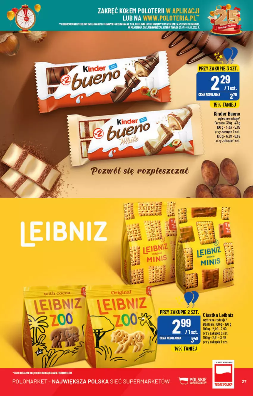 Gazetka promocyjna PoloMarket - Gazetka pomocyjna - ważna 24.08 do 30.08.2022 - strona 27 - produkty: Ciastka, Kinder, Kinder Bueno