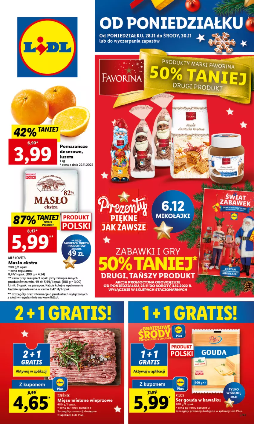 Gazetka promocyjna Lidl - GAZETKA - ważna 28.11 do 30.11.2022 - strona 1 - produkty: Deser, Gra, Masło, Mleko, Mlekovita, Olej, Pomarańcze, Ser