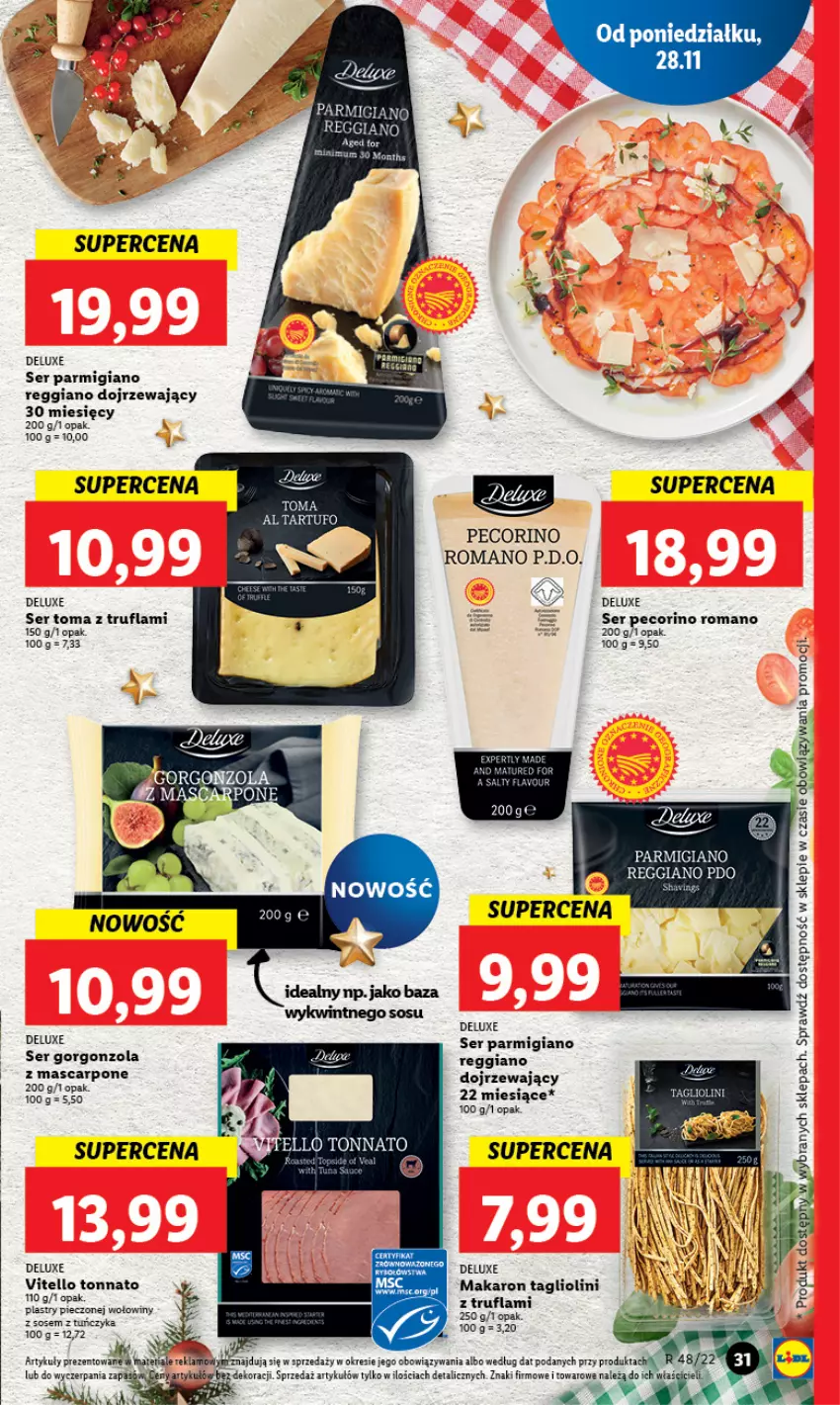 Gazetka promocyjna Lidl - GAZETKA - ważna 28.11 do 30.11.2022 - strona 33 - produkty: Gorgonzola, Makaron, Mascarpone, Pecorino, Piec, Ser, Sos, Tuńczyk