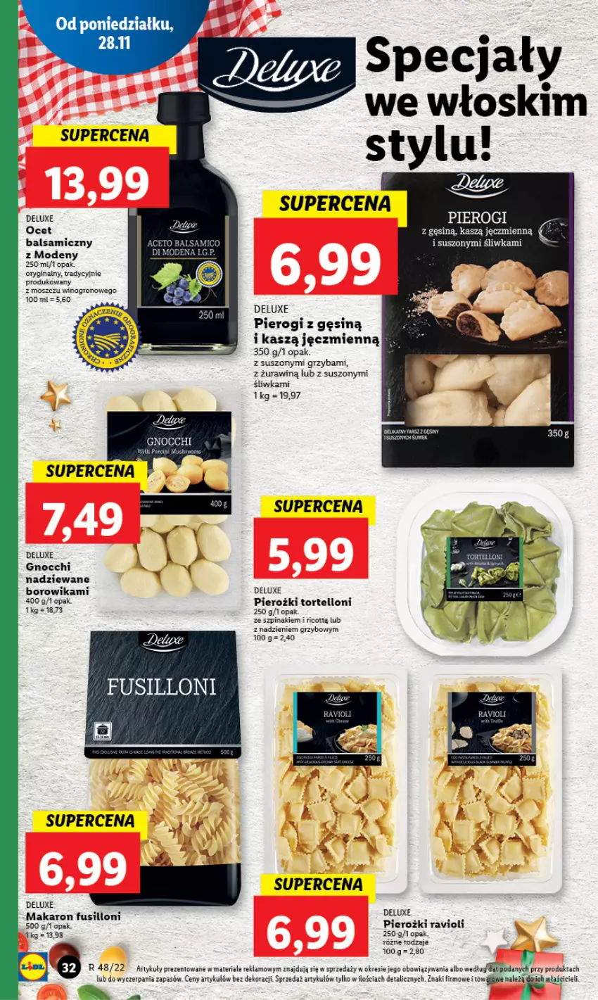 Gazetka promocyjna Lidl - GAZETKA - ważna 28.11 do 30.11.2022 - strona 34 - produkty: Gin, Gnocchi, Makaron, Ocet, Ocet balsamiczny, Pierogi, Szpinak, Tortelloni, Wino