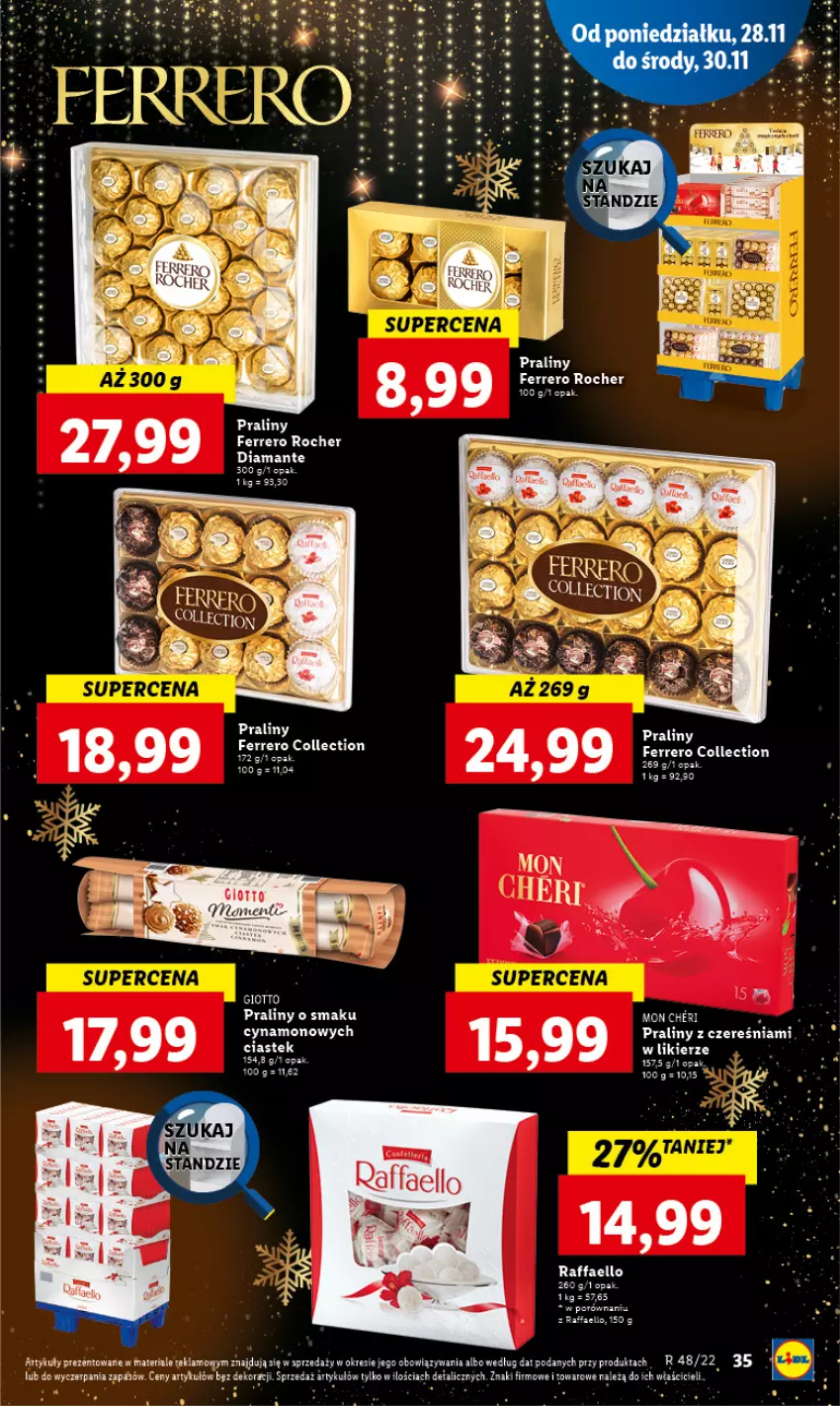 Gazetka promocyjna Lidl - GAZETKA - ważna 28.11 do 30.11.2022 - strona 37 - produkty: Diamant, Fa, Ferrero, Ferrero Rocher, Lazur, LG, Likier, Por, Praliny, Raffaello