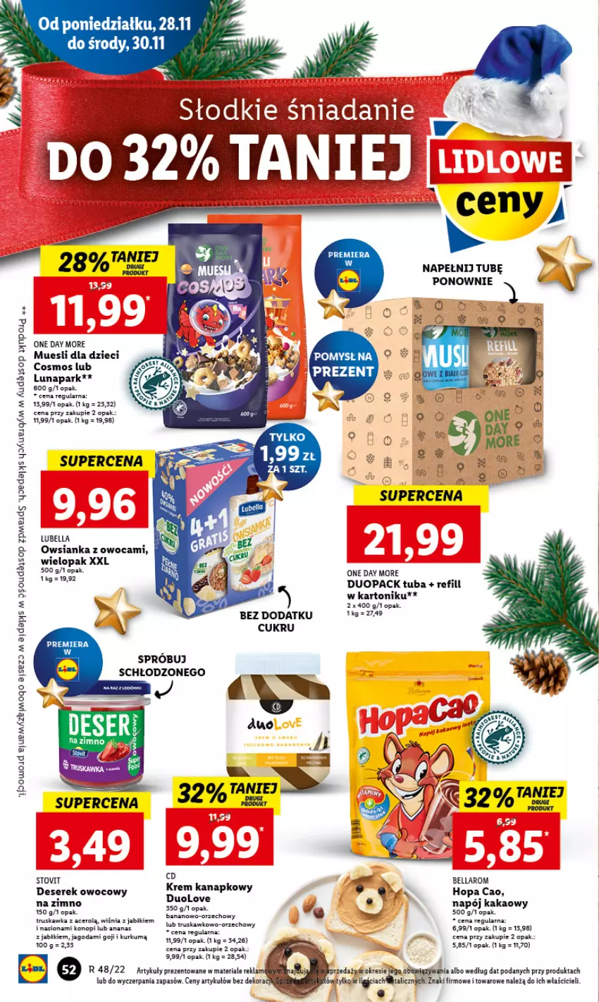 Gazetka promocyjna Lidl - GAZETKA - ważna 28.11 do 30.11.2022 - strona 56 - produkty: Acer, Ananas, Bell, Bella, Deser, Dzieci, Kakao, Lubella, Napój, Owsianka, Ser, Serek, Tonik