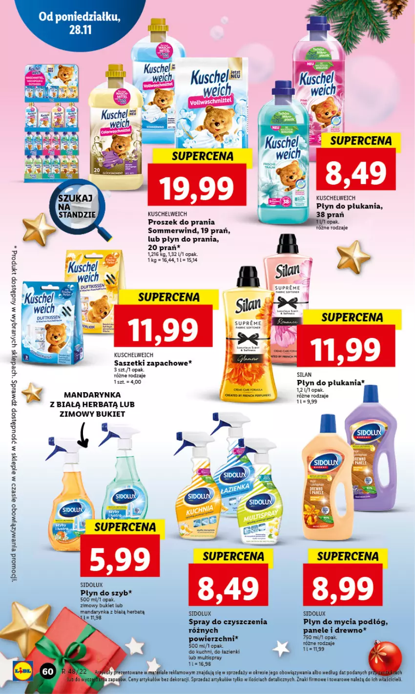 Gazetka promocyjna Lidl - GAZETKA - ważna 28.11 do 30.11.2022 - strona 64 - produkty: Bukiet, Płyn do mycia, Płyn do mycia podłóg, Płyn do płukania, Płyn do prania, Płyn do szyb, Proszek do prania, Sidolux, Spray do czyszczenia